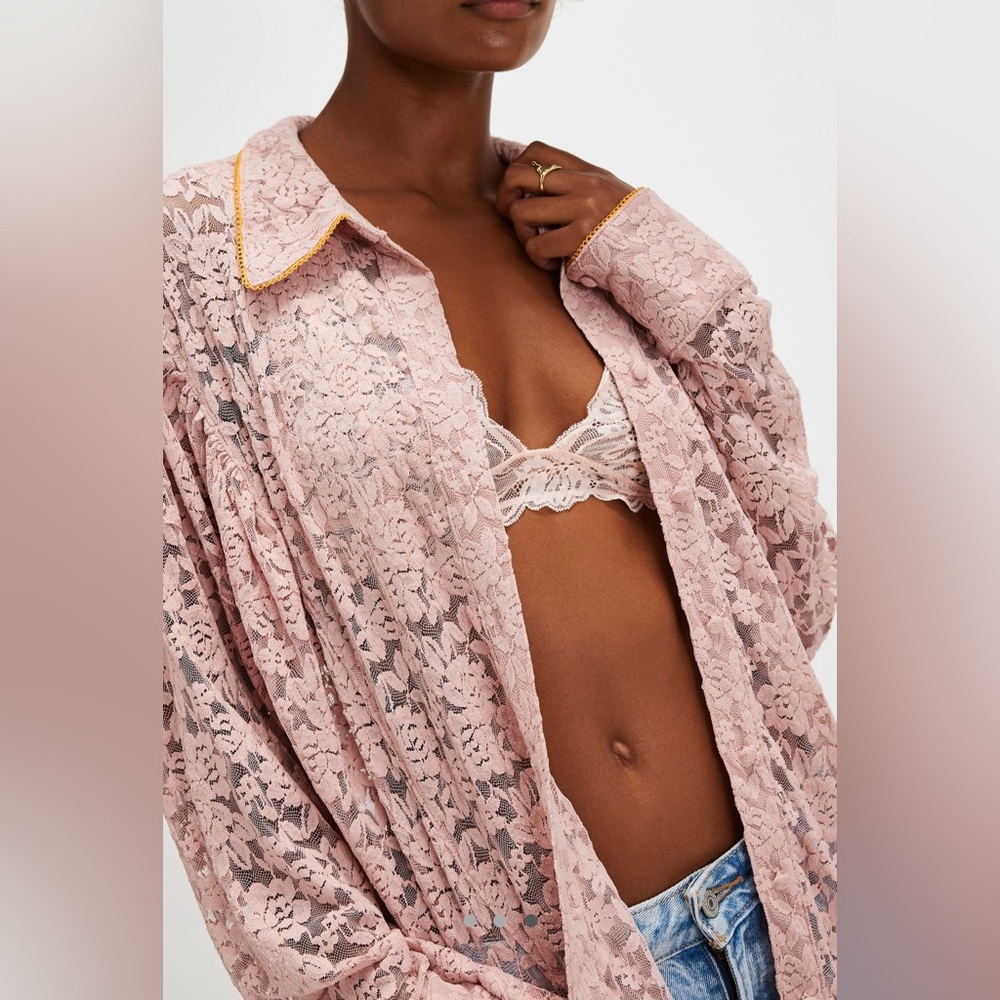 Free People Intimately Free All Day Lace House Shirt Pink Size XS (oversized)